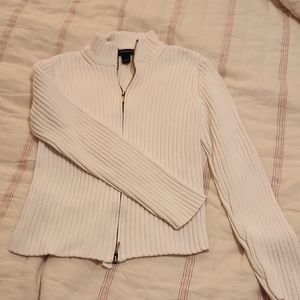 Ann Taylor white ribbed zippered cardigan 100% cotton made in USA size small